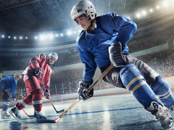 Ballons et bâtons de hockey sur glace